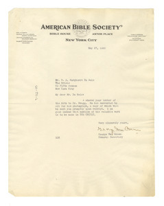 Letter from the American Bible Society to W. E. B. Du Bois