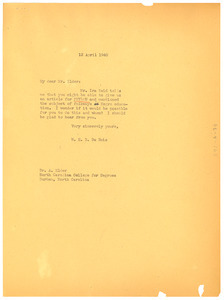Letter from W. E. B. Du Bois to A. Elder