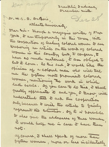 Letter from Bertha Damaris Knobe to W. E. B. Du Bois