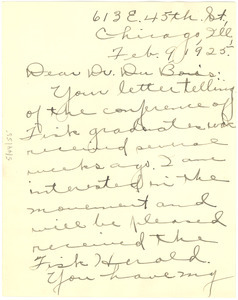 Letter from Ada H. Hughes to W. E. B. Du Bois