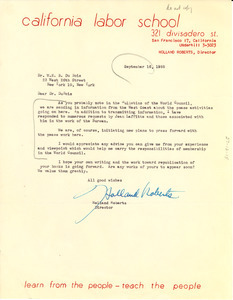 Letter from Holland Roberts to W. E. B. Du Bois