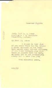 Letter from W. E. B. Du Bois to Paul W. L. Jones