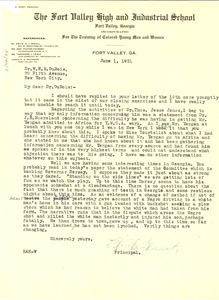 Letter from H. A. Hunt to W. E. B. Du Bois