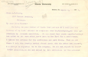 Letter from W. E. B. Du Bois to Joanna P. Moore