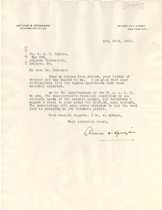 Letter from Arthur B. Spingarn to W. E. B. Du Bois