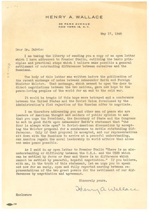 Letter from Henry A. Wallace to W. E. B. Du Bois