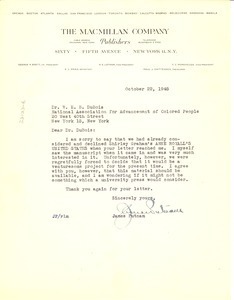 Letter from MacMillan Company to W. E. B. Du Bois