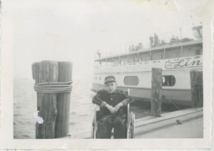 Paul Kahn in wheelchair on dock