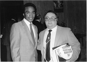 Boxer Sugar Ray Leonard with unidentified man