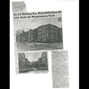 Photocopy of N.E. Real Estate Journal article, $1.25 million for rehabilitation of 150 units in Washington Park