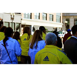 Crowd of people wearing 2013 Boston Marathon jackets