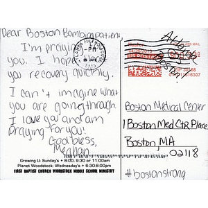 Postcard mailed to Boston Medical Center from Atlanta (GA)