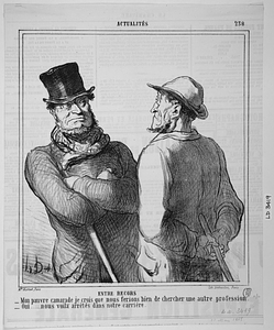 ENTRE RECORS - Mon pauvre camarade je crois que nous ferions bien de chercher une autre profession. - Oui..... nous voila arrêtés dans notre carrière.