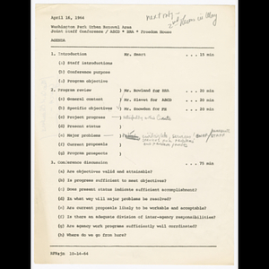 Agenda for joint staff conference on April 16, 1964