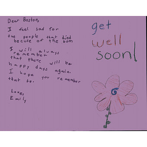 Card addressed to Boston from an Oakland child