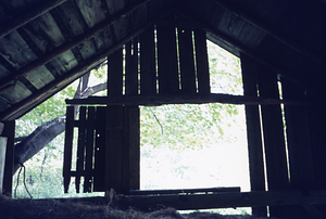 Haymow door on north end of the Moon Barn in the Moon Lot / Primmer Farm from the interior.