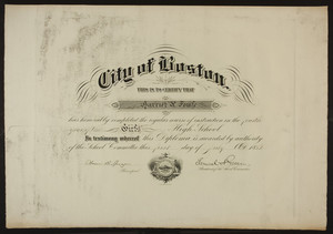 Girl's High School diploma, 1882