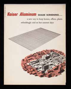 Kaiser Aluminum Shade Screening, a new way to keep homes, offices, plants refreshingly cool on hot summer days, general offices, Permanente Products Company, Kaiser Building, 1924 Broadway, Oakland, California