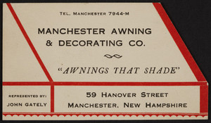 Business card for Manchester Awning & Decorating Co., 59 Hanover Street, New Hampshire, undated
