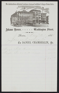 Billhead for the Adams House, hotel, Washington Street, Boston, Mass., dated May 31, 1868
