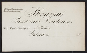 Letterhead for the Shawmut Insurance Company of Boston, Galveston, Texas, 1800s