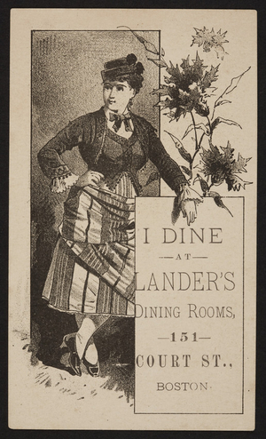 Trade card for Lander's Dining Rooms, 151 Court Street, Boston, Mass., undated