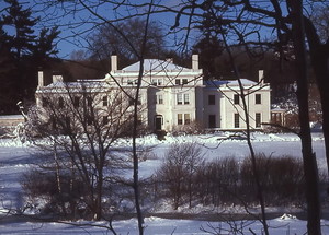 Exterior view of the Lyman Estate in winter