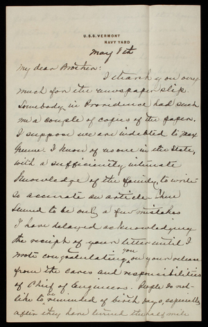 Admiral Silas Casey to Thomas Lincoln Casey, May 8, 1895