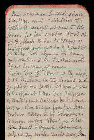 Thomas Lincoln Casey Notebook, October 1891-December 1891, 51, Maj Overman called about 2:30pm