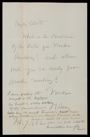 Thomas Lincoln Casey to [George H]. Elliot, February 7, 1882.; [George H. Elliot] to Thomas Lincoln Casey, undated