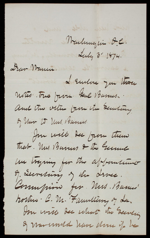 Thomas Lincoln Casey to Gouverneur K. Warren, July 3, 1874