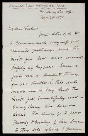 Thomas Lincoln Casey to General Silas Casey, November 30, 1875