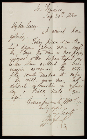 William P. Craighill to Thomas Lincoln Casey, September 30, 1864