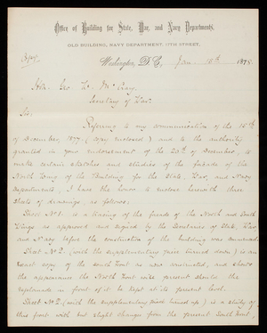 Thomas Lincoln Casey to George W. McCrary, January 15, 1878, copy