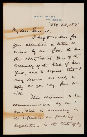 Senator [William] Evarts to Thomas Lincoln Casey, February 28, 1891