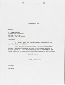 Letter from Mark H. McCormack to Arnold Palmer Enterprises