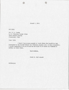 Letter from Mark H. McCormack to R. E. Lester