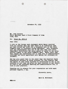 Letter from Mark H. McCormack to First National Bank and Trust Company of Lima