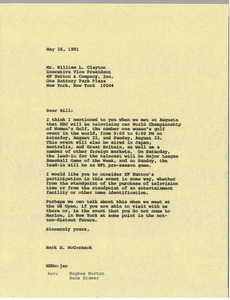 Letter from Mark H. McCormack to William L. Clayton
