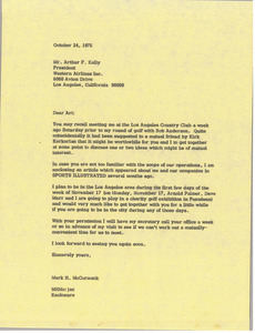 Letter from Mark H. McCormack to Arthur F. Kelly