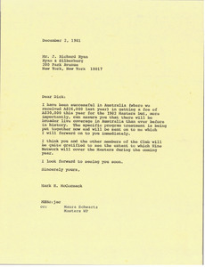 Letter from Mark H. McCormack to J. Richard Ryan