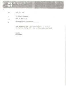 Memorandum from Mark H. McCormack to H. Richard Isaascon