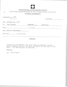 Fax from Mark H. McCormack to Tak Masaoka