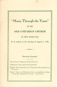 Concert program for the first night of the 200th anniversary for the town of New Salem