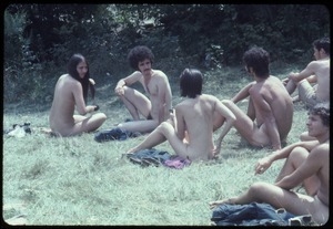 Nude sunbathers on the grass during the Woodstock Festival
