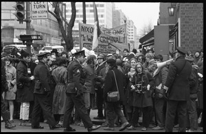 Police confront protesters in the streets during the Counter-inaugural demonstrations, 1969