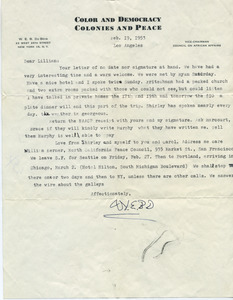 Letter from W. E. B. Du Bois to Lillian Hyman