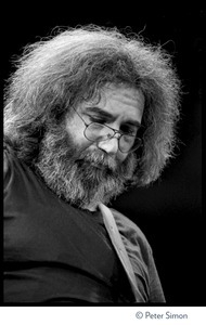 Jerry Garcia, playing guitar in concert with the Grateful Dead, Radio City Music Hall