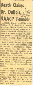 Death claims Dr. DuBois, N.A.A.C.P. founder