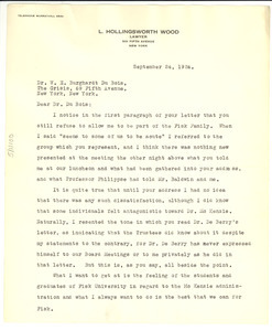 Letter from L. Hollingsworth Wood to W. E. B. Du Bois